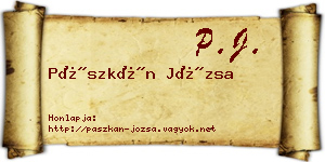 Pászkán Józsa névjegykártya